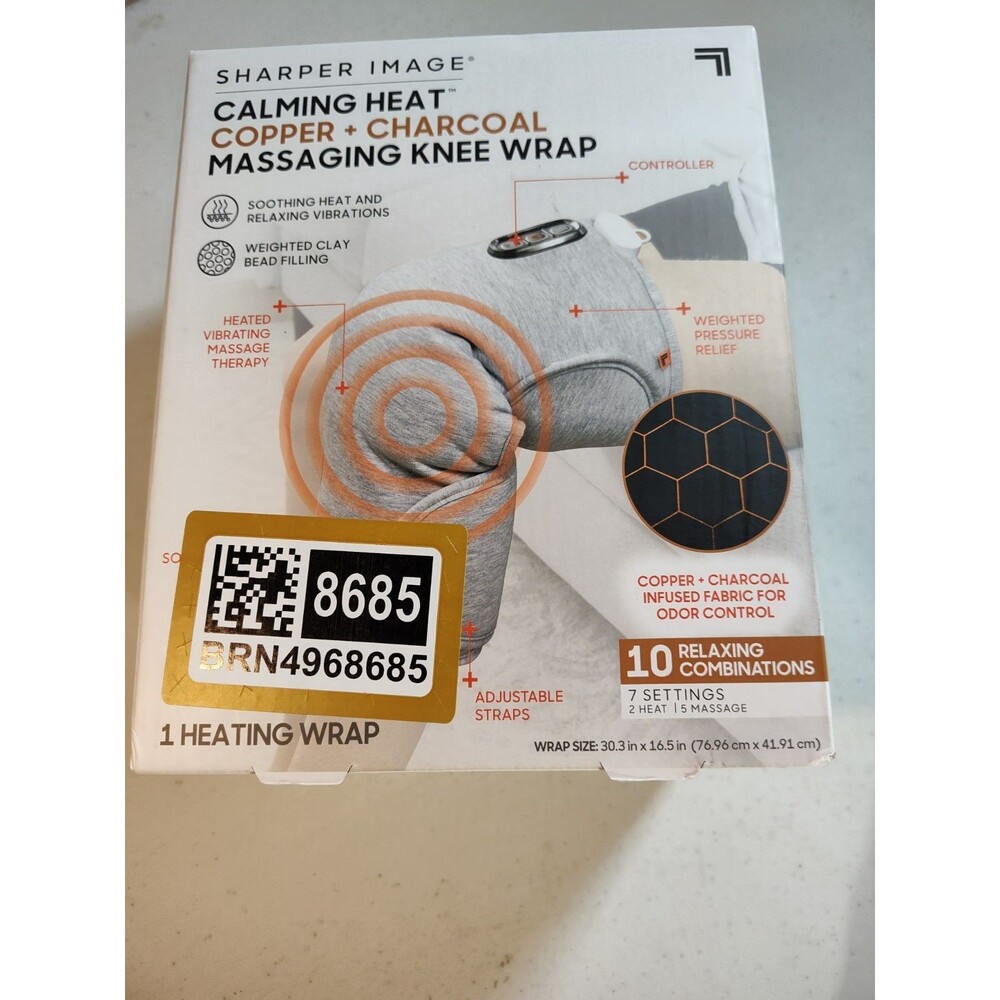 Sharper Image Calming Heat Massaging Knee Wrap- 7 Settings- Brand New In Box 974
